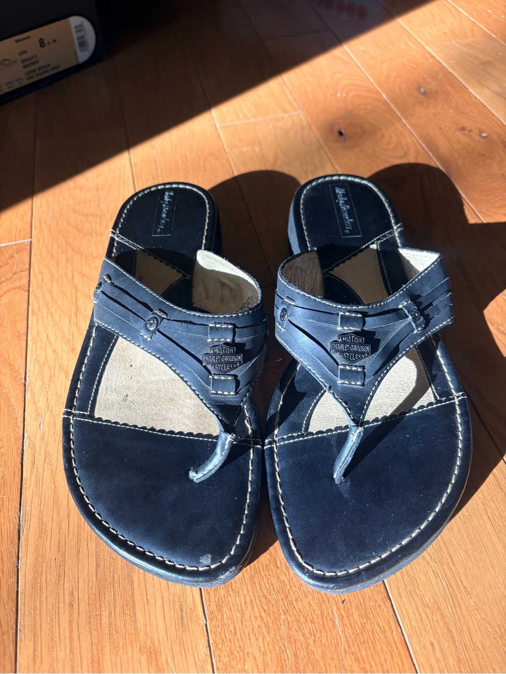 Harley Davidson Black Leather Thong Sandals - Women's Casual Flip Flops